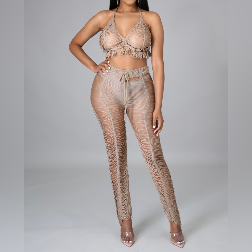 Crochet Sheer Cover-Up Pant Set 🐚